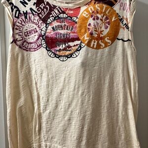 Maeve Cream and Purple Muscle Tee Tank Top